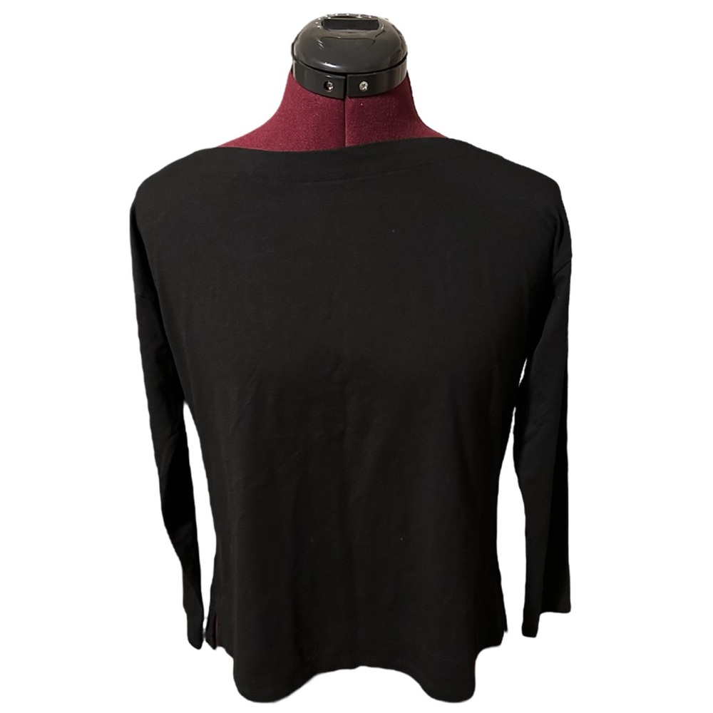 Black 3/4 sleeve long sleeve top boatneck supima cotton